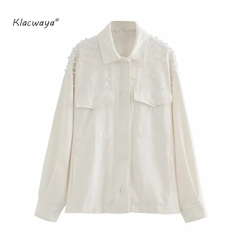 Women Fashion With Faux Pearls Appliques Loose Jacket Coat Vintage Long Sleeve Pockets Female Outerwear Chic Tops 210521, White
Women Fashion With Faux Pearls Appliques Loose Jacket Coat Vintage Long Sleeve Pockets Female Outerwear Chic Tops 210521, White