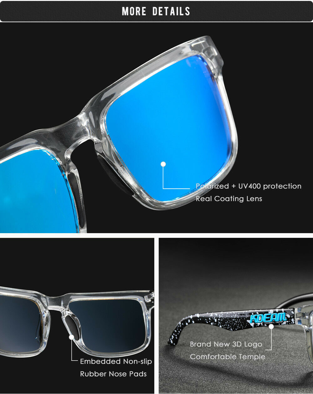 KDEAM Unisex Men Women Sport Square Polarized Sunglasses Ultralight Driving Outdoor Glasses UV400 KD332