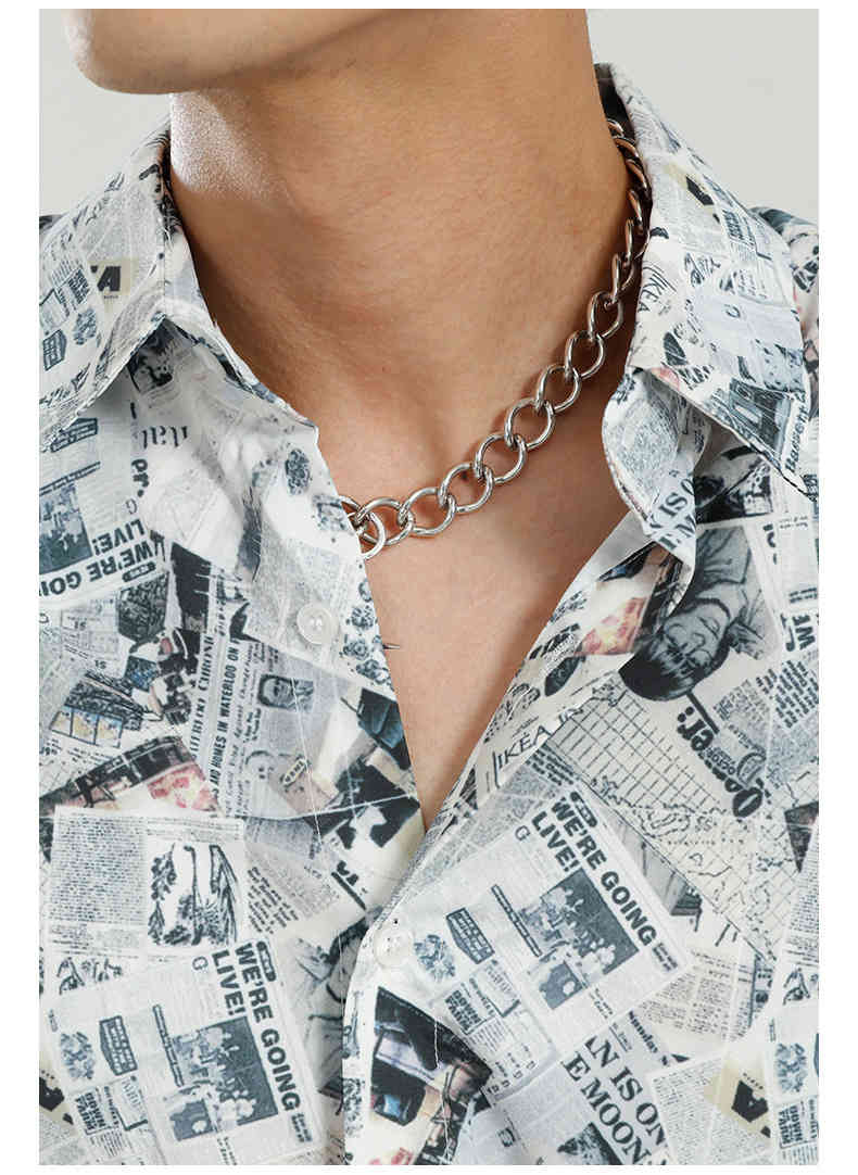 IEFB Men's Clothing Spring Korean Long Sleeve Shirt spaper Printed Square Collar Top Single Breasted Blouse 9Y5397 210524