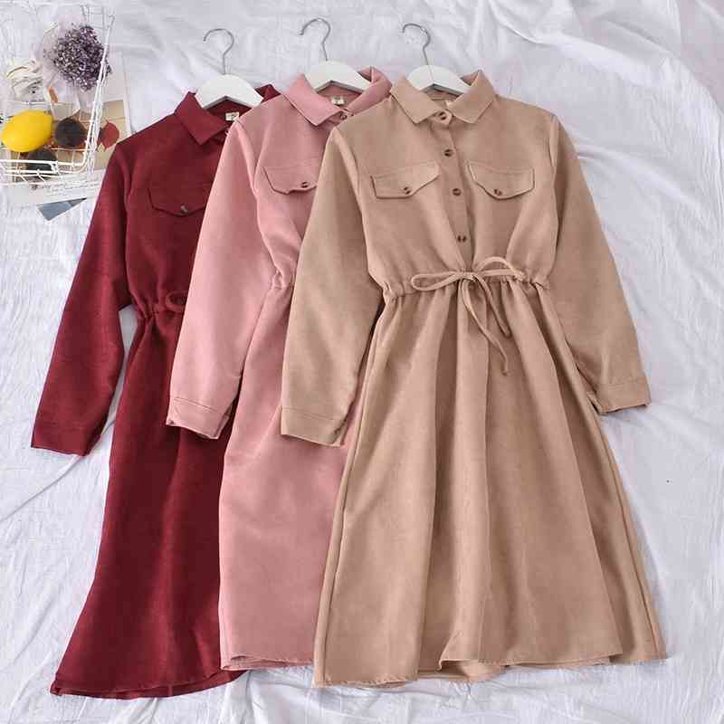 Vintage Corduroy Dres Casual Single Breasted Midi es Ladies Long Sleeve Spring Autumn Bandage Vestidos Mujer 210602
Vintage Corduroy Dres Casual Single Breasted Midi es Ladies Long Sleeve Spring Autumn Bandage Vestidos Mujer 210602
