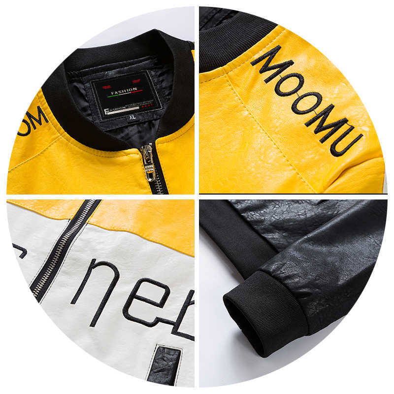 Letter Print Leather Jacket Men Biker Jackets Fashion Zipper Stand Collar PU Jacket Mens Autumn Stripes Coats Streetwear 211018