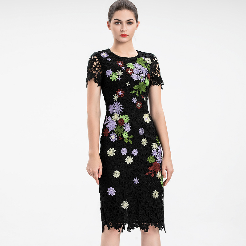 Women' Runway Dresses O Neck Short Sleeves Embroidery Fashion Pencil Dress Vestidos, Black
Women' Runway Dresses O Neck Short Sleeves Embroidery Fashion Pencil Dress Vestidos, Black