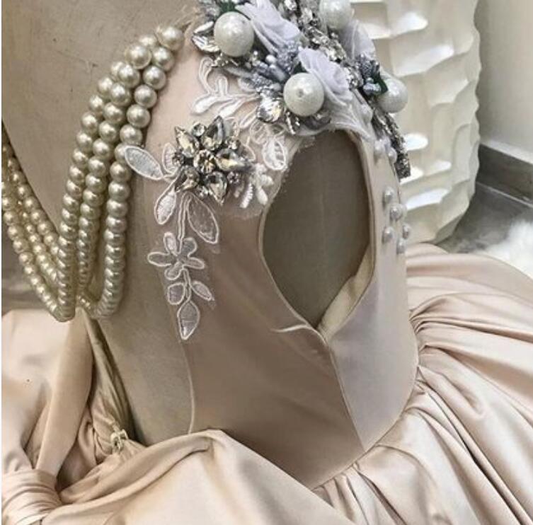 champagne lace pearls satin backless flower girl dresses fashion tulle elegant lilttle kids birthday pageant weddding gowns