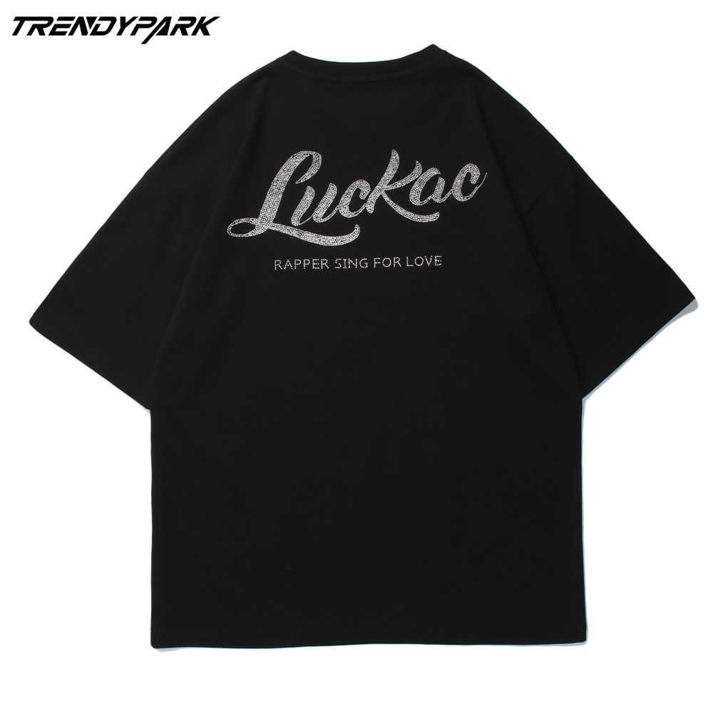 Men's Diamonds T-shirt Summer Short Sleeve Tee Hip Hop Oversized Cotton Casual Harajuku Streetwear Top Tshirts Clothing 210601