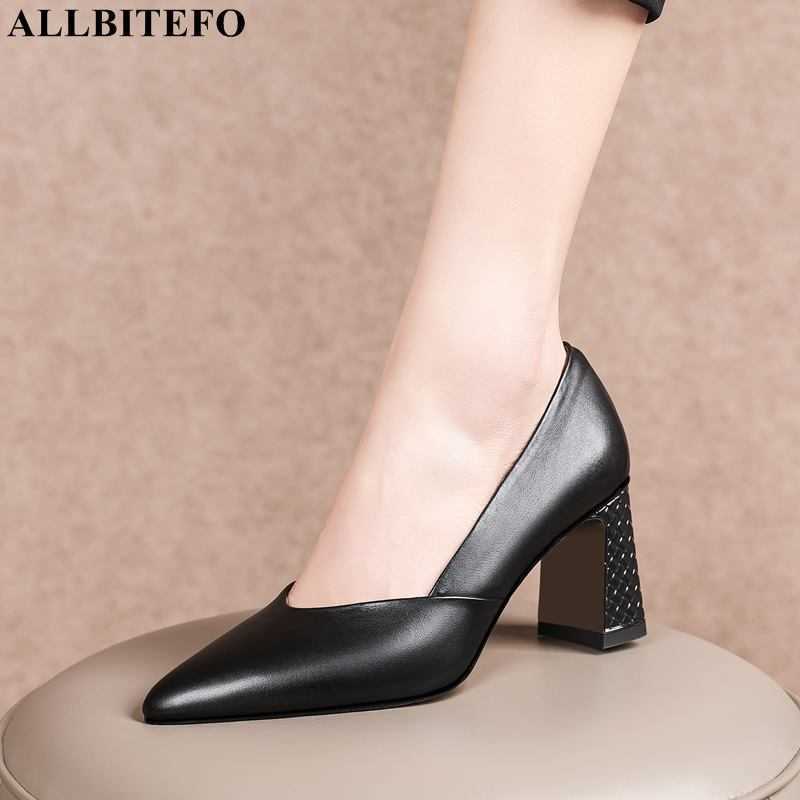 ALLBITEFO Size 33-42 Thick Heel Soft Genuine Leather High Heel Shoes Fashion comfortable simple Women Heels Shoes High Heels 210611, As picture 
ALLBITEFO Size 33-42 Thick Heel Soft Genuine Leather High Heel Shoes Fashion comfortable simple Women Heels Shoes High Heels 210611, As picture