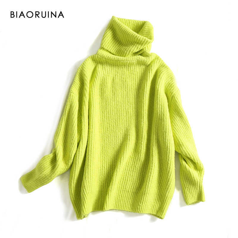 BIAORUINA 15 Color Women Fashion Solid Casual Knitted Sweater Female Turtleneck Oversized Pullover Ladies Elegant Loose Sweater 210918