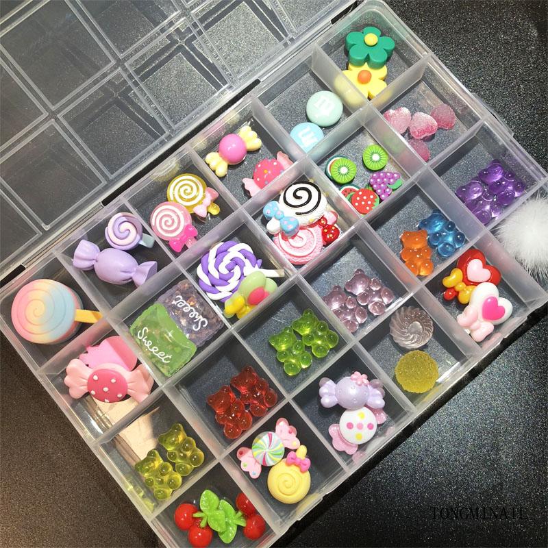 Nail Art Decorations 24/50PCS Kawaii Resin Gummy Bear Mix Candy For Acrylic Tips Decoration In 24 Grids BOX Decal Charm Kit B050(A)