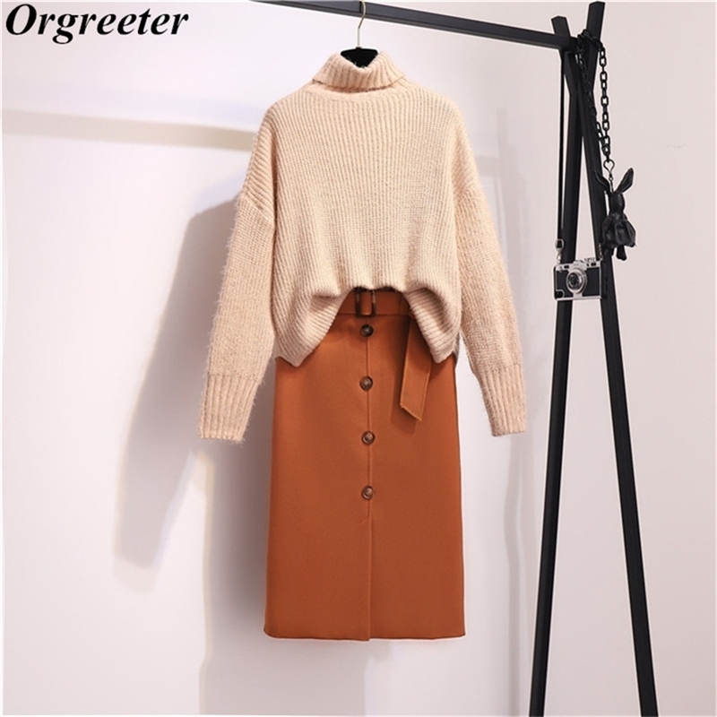 Single-breasted Woolen Pencil Skirt Sets Autumn Winter Elegant Turtleneck Loose Sweater Knitted Pullover Top Skirts 2pcs Set 210602, Only skirt
Single-breasted Woolen Pencil Skirt Sets Autumn Winter Elegant Turtleneck Loose Sweater Knitted Pullover Top Skirts 2pcs Set 210602, Only skirt