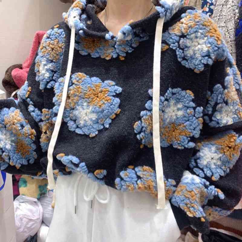 Nomikuma 3D Flowers Women Hooded Pullover Sweatshirt Causal Long Sleeve Women Jumper Autumn Winter Hoodies Top Femme 6D562 210427