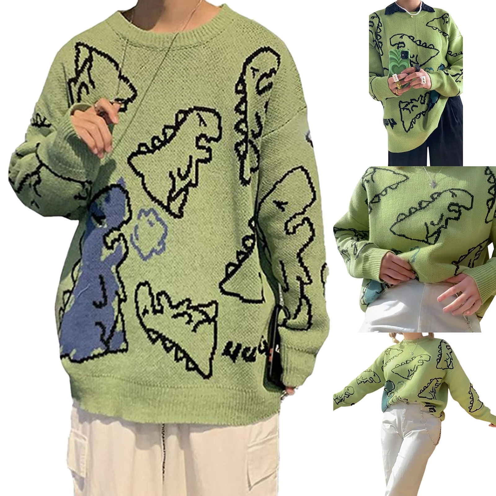O-Neck Long Sleeve Women's Oversize Sweater Solid Dinosaur Printed Y2k Knitted Sweater Loose Casual Oversized Knitted Pullover, Blue
O-Neck Long Sleeve Women's Oversize Sweater Solid Dinosaur Printed Y2k Knitted Sweater Loose Casual Oversized Knitted Pullover, Blue