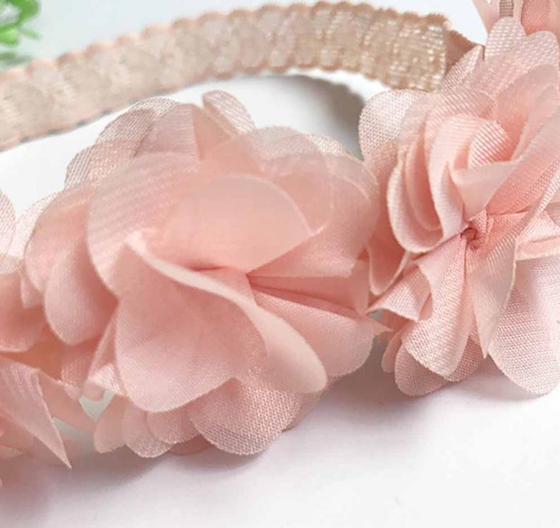 2021 Baby Girl Headband New Arrive Lovely Toddler Lace Flower Crown Head Band Chiffon Flower Wreath Headwear Pink White Hair Accessories