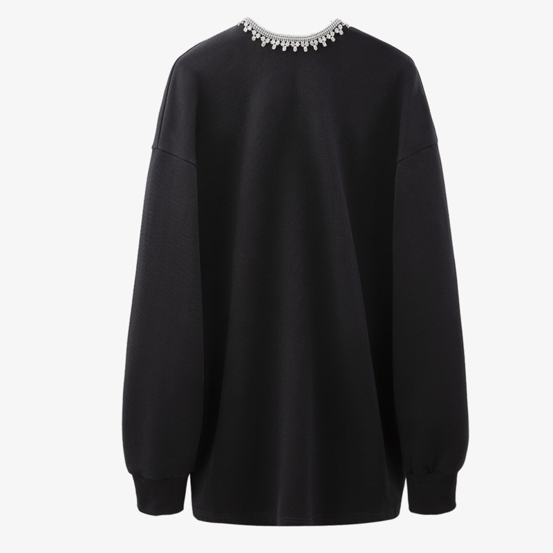 [DEAT] Solid Black Sweatshirt Long Sleeve Bow Chain Decorative Plus Size Y2k Clothes Hoodies Top Women Spring GX179 210428