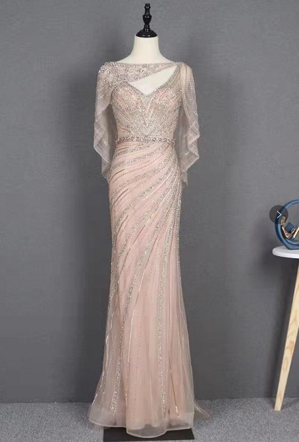 Silver Luxury Beaded Mermaid Evening Gown with wrap Sexy With Split crystal aso ebi fishtail prom dresses real image LJH75031