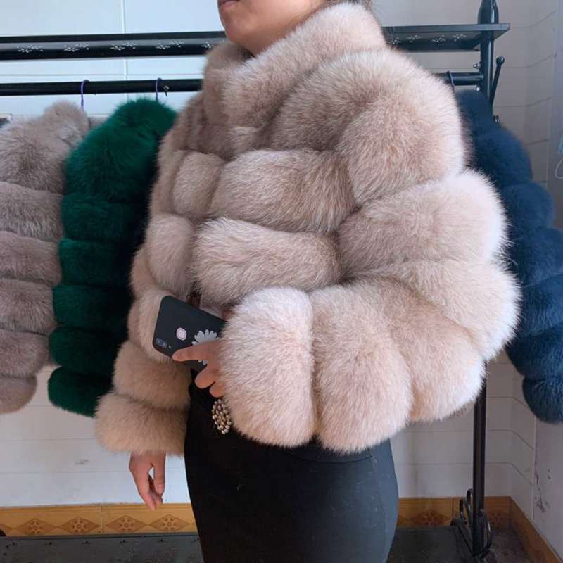 Natural Short Real Fox Fur Coat For Women With Stand Collar Thick Warm Winter Genuine Fox Fur Jacket High Quality Fur 210928