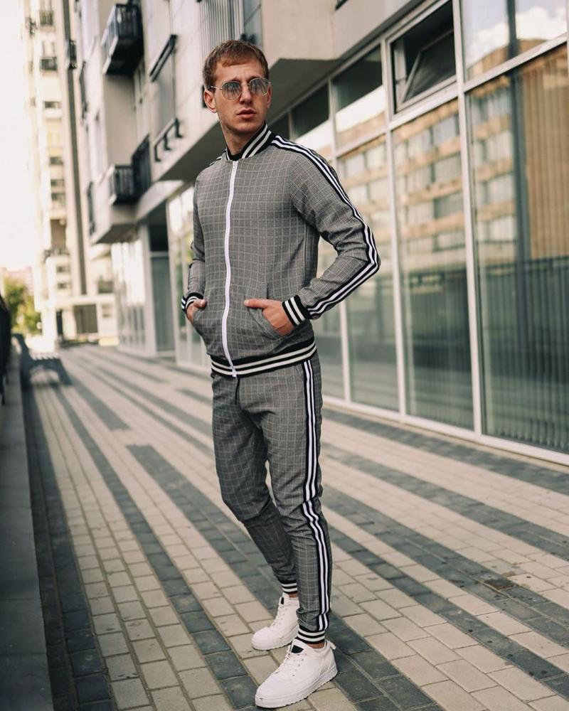 Men's Tracksuits Gentlemans Tracksuit Flower Plaid Suit Jacket + Pants Sports High Quality 3D Printing Zipper Two-Piece Set Spot Europe 3XL