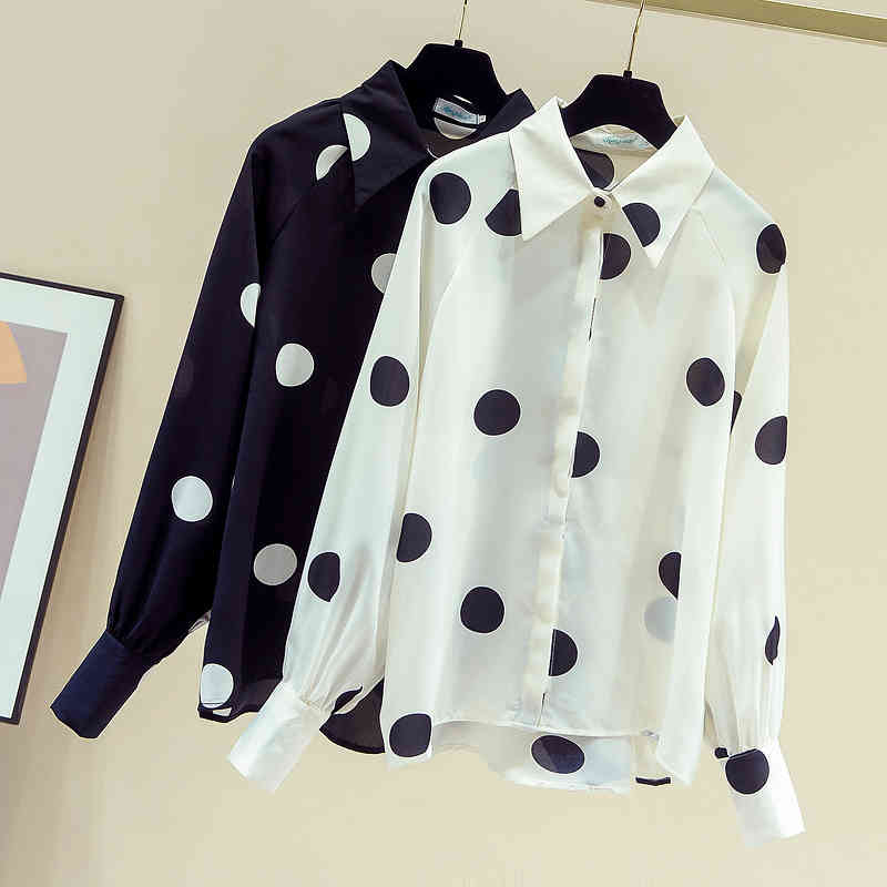 Autumn Women Long Sleeve Shirt Chiffon Blouse Polka Dot Shirts Casual Loose Slim Korean Elegant OL Blusas 11145 210427