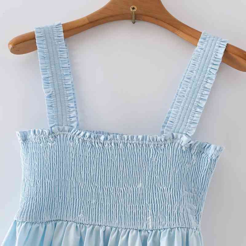 Summer Women Tiered Ruffle Splicing Midi Suspender Dress Female Sleeveless Clothes Casual Lady Loose Vestido D7509 210430