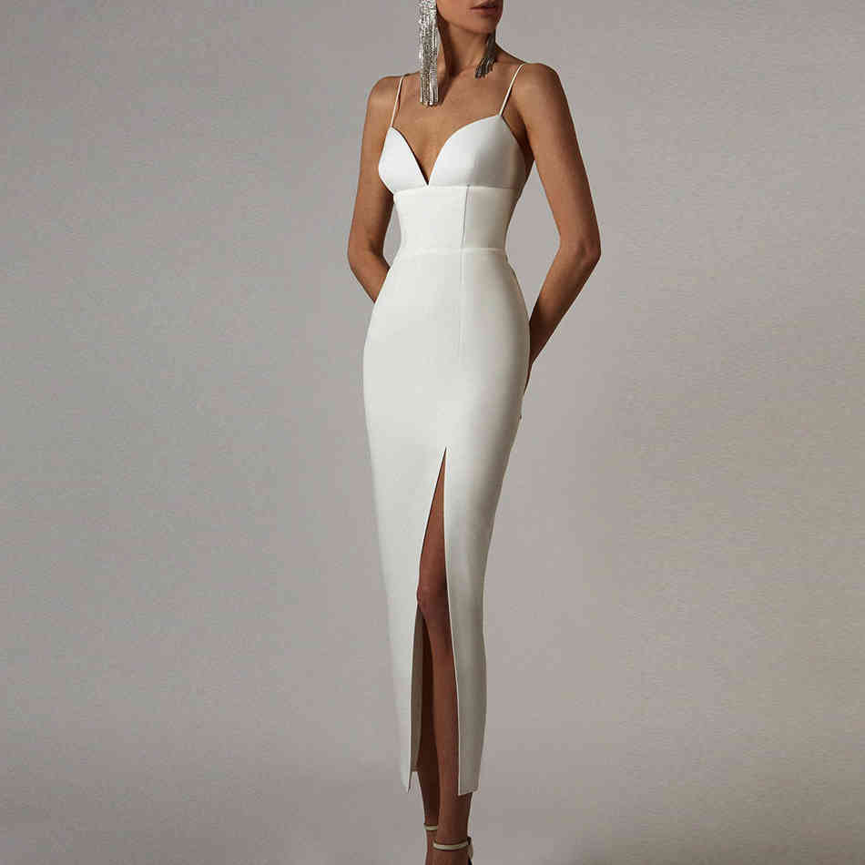 Summer Women Apricot Bodycon Bandage Dress Sexy V Neck Spaghetti Strap Club Celebrity Evening Runway Party Maxi 210423