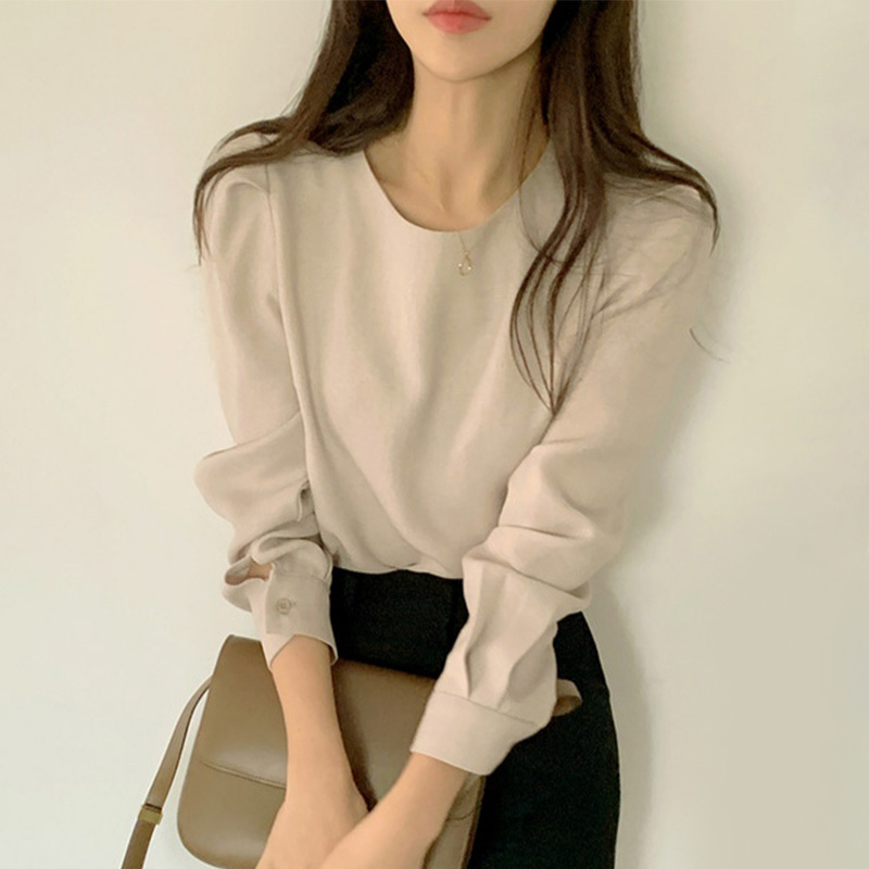 Nomikuma Korean Causal Puff Long Sleeve Pullover Blouses Autumn New O-neck Women Shirts Korean Solid Blusas Femme 6D452 210427