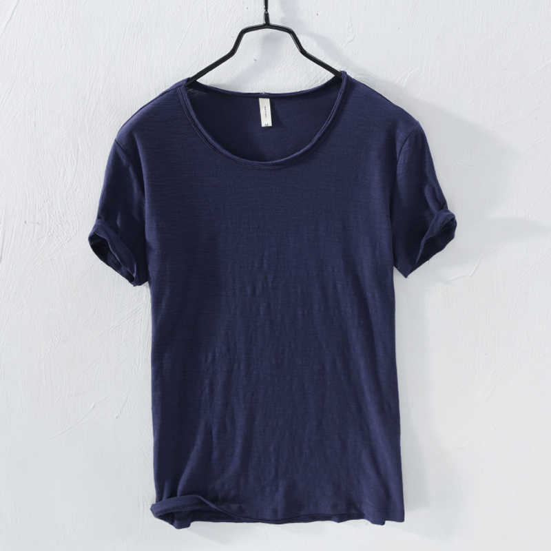 Summer 100% Cotton T-shirt Men O-Neck Solid Color Casual Thin T Shirt Basic Tees Plus Size Short Sleeve Tops Y2450 210601