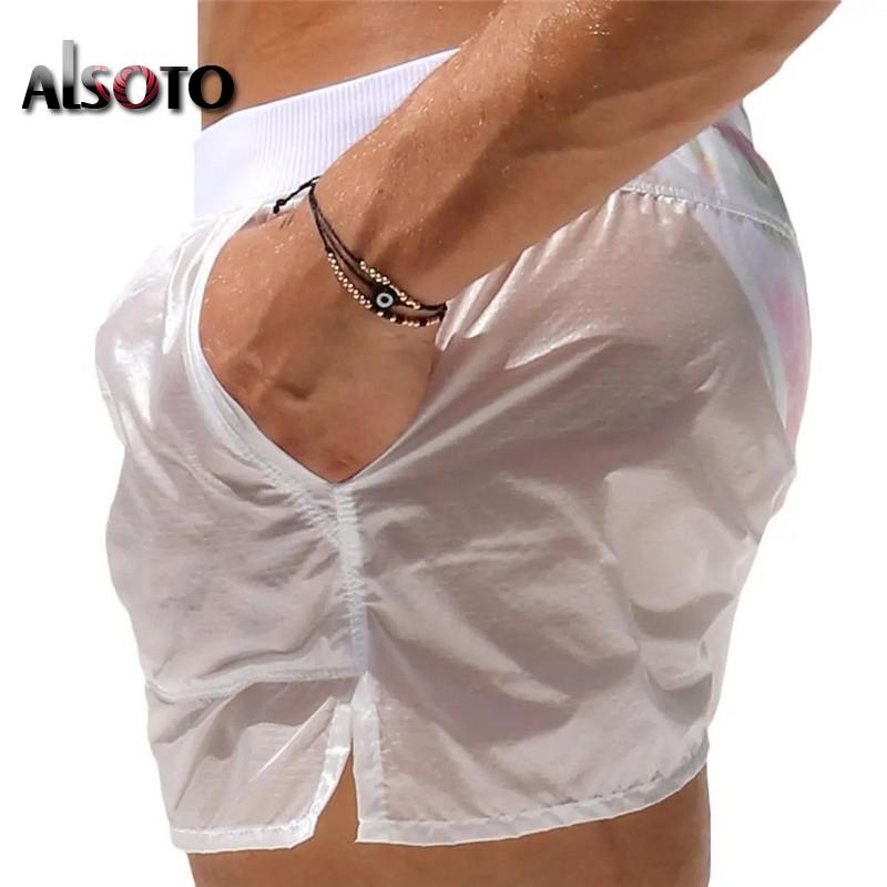 Men Transparent Shorts Bodybuilding Man Summer Gyms Workout Male Breathable Mesh Quick Dry Sportswear Jogger Beach Short Pants Men's