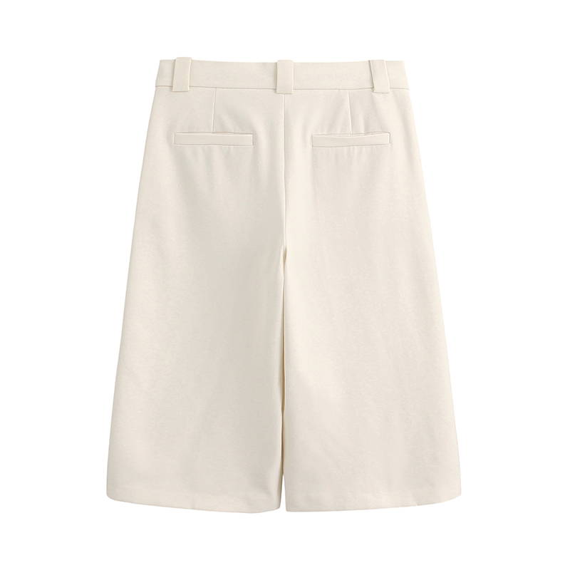 Women Loose Casual Half Pants Solid Fashion High Waist Wide Leg Trousers Ladies Office Suit Pantalon Femme 210515