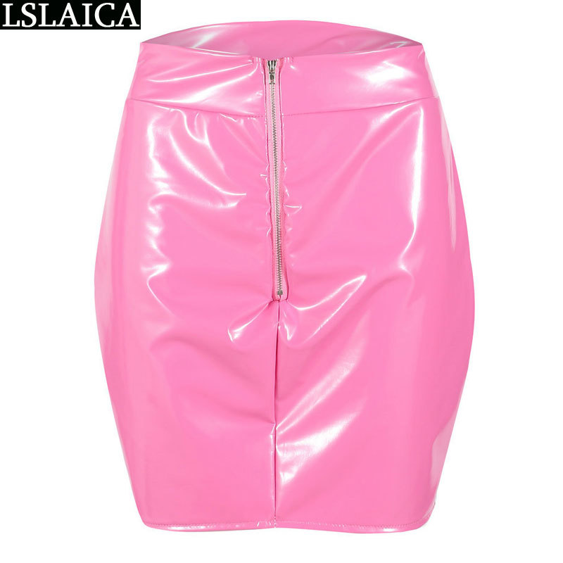 Casual PU leather skirt solid color zipper decorated slim elegant mini evening night party club streetwear women s 210520