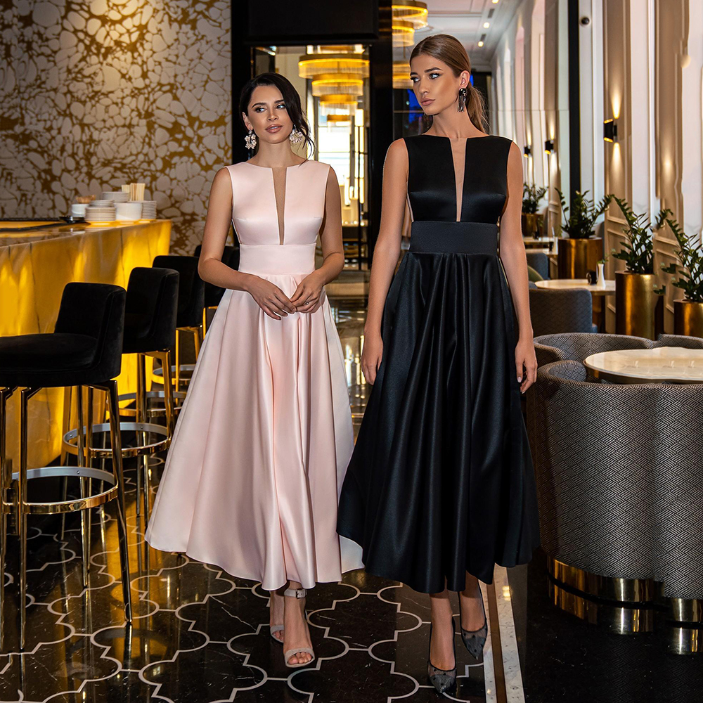 Simple Tea-Length Satin Evening Dress Illustion V-Neck Sleeveless Prom Party Gown Pink/Black Sexy Backless A-Line Robe De Soiree, Yellow
Simple Tea-Length Satin Evening Dress Illustion V-Neck Sleeveless Prom Party Gown Pink/Black Sexy Backless A-Line Robe De Soiree, Yellow