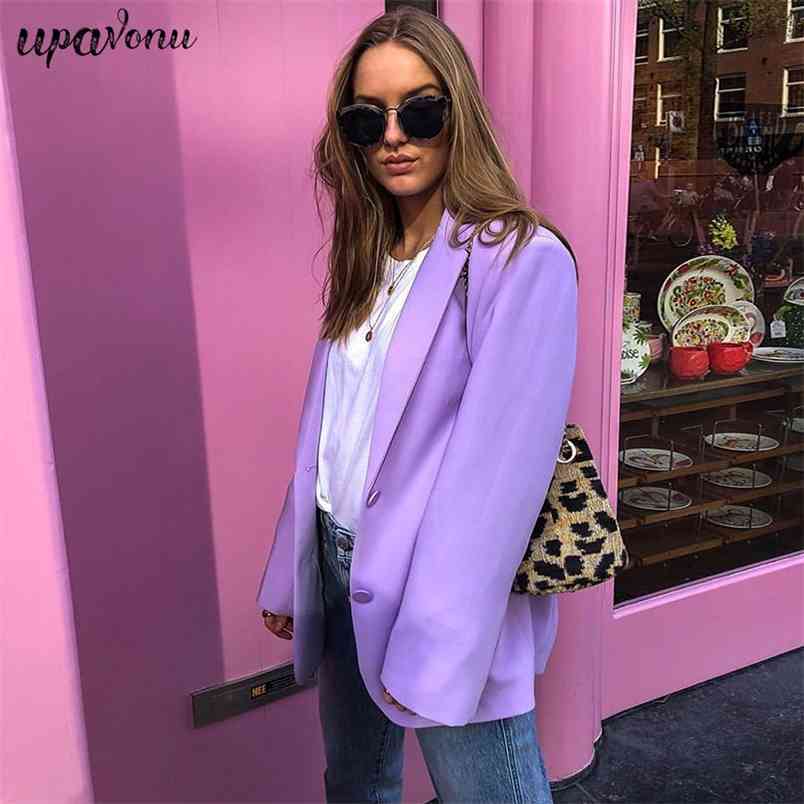 Free Women Loose Purple Blazer Fashion Streetwear Lapel Long Sleeve Single Breasted OL Solid Coat 210524