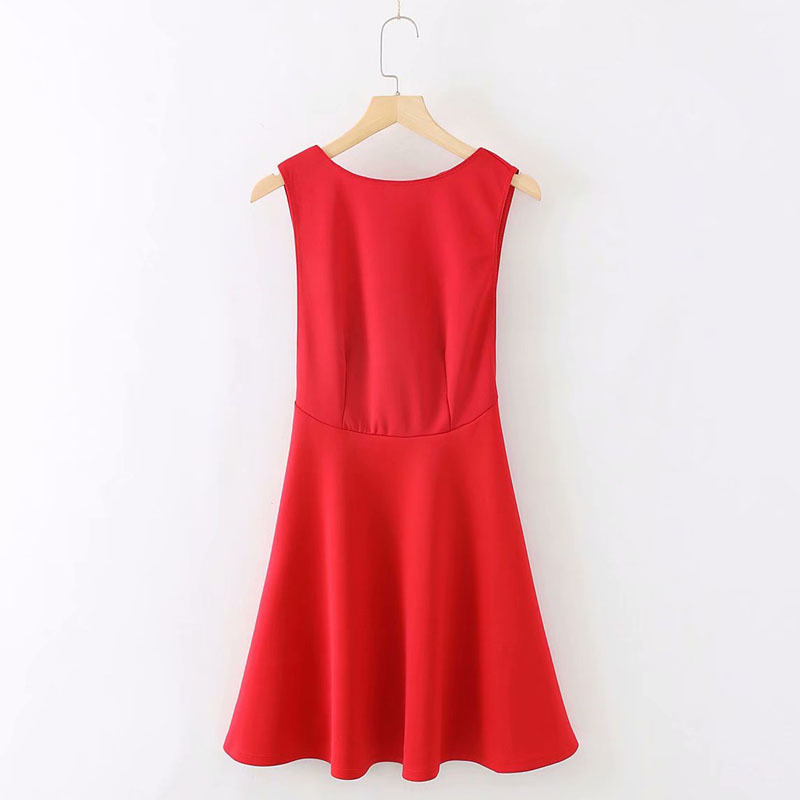 Sexy Slim Backless Round Neck Sleeveless Dress Women's Vintage Simple and Stylish Female Chic Mini Dresses 210507