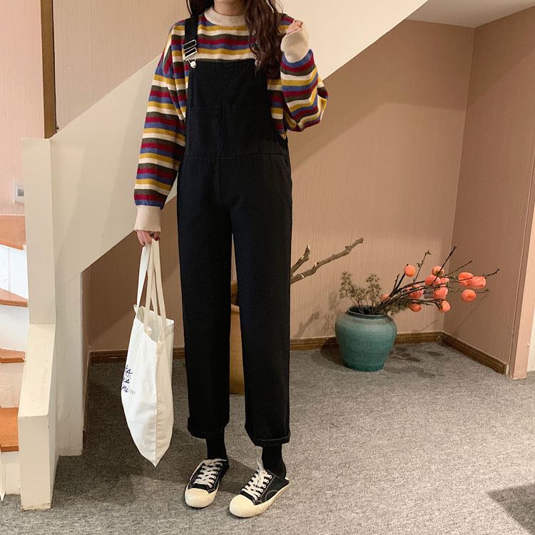 SML 2 Color jeans womens Spring autumn loose Black straight pants trousers jumpsuit casual denim overalls womens (72663 210423