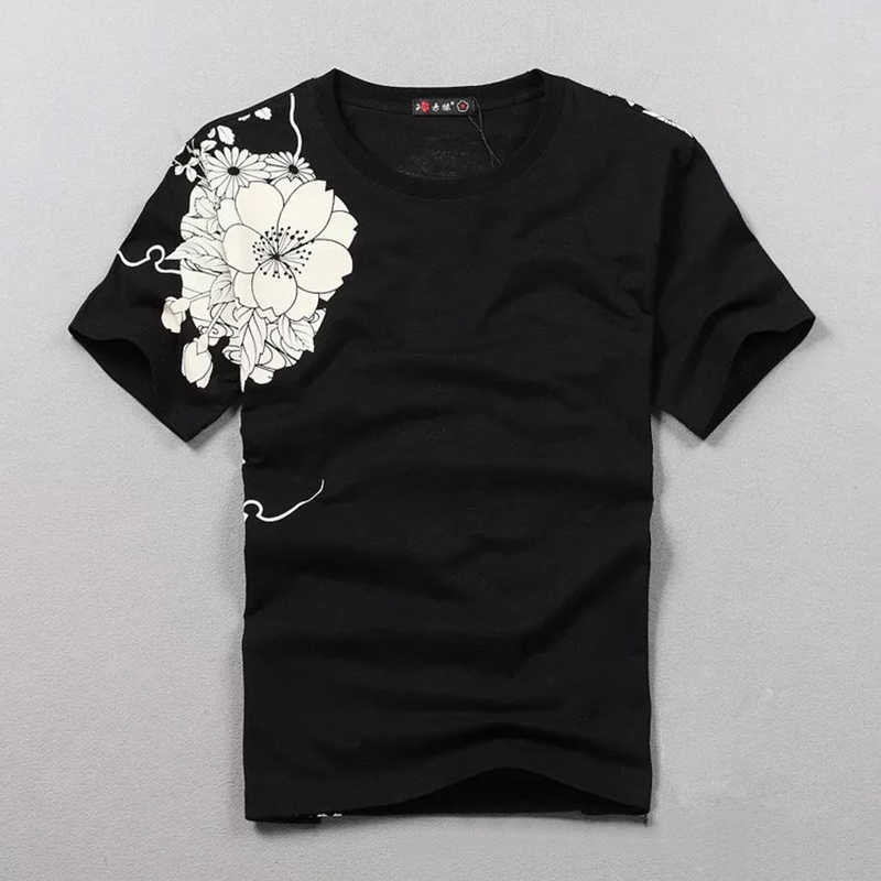 Arrival Hip Hop Knitted Tshirt Homme T Shirt Men Goods Embroidery With Short Carp Tattoo O-neck Cotton Casual 210629