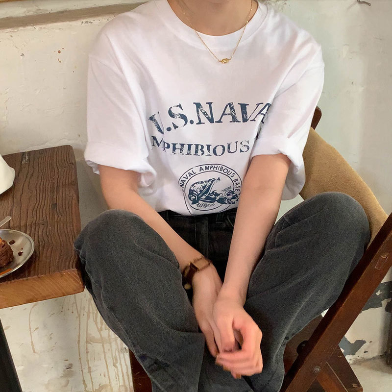 2colors summer korean style Pattern print Loose short sleeve crop top for womens t-shirts womens tee shirt femme (X1902) 210423