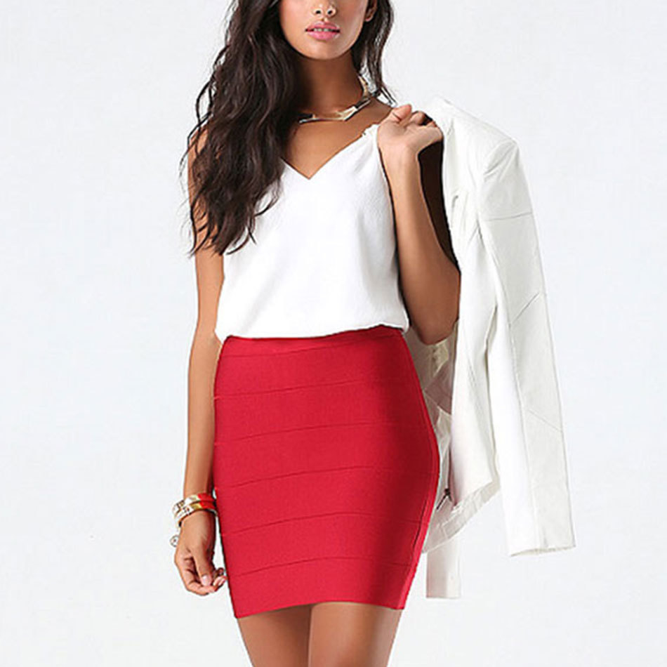 Sexy Women Summer Short Mini Bandage Skirt Good Elastic Ladies Fashion Skirts Bodycon Sheath Formal Wear HL8604 210524