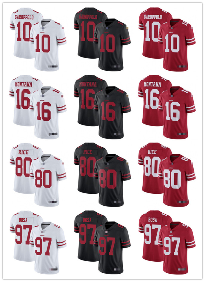 Mens Womens Youth 16 Joe Montana 80 Jerry Rice 97 Nick Bosa 10 Jimmy Garoppolo Football Jerseys White black red, Colour
Mens Womens Youth 16 Joe Montana 80 Jerry Rice 97 Nick Bosa 10 Jimmy Garoppolo Football Jerseys White black red, Colour