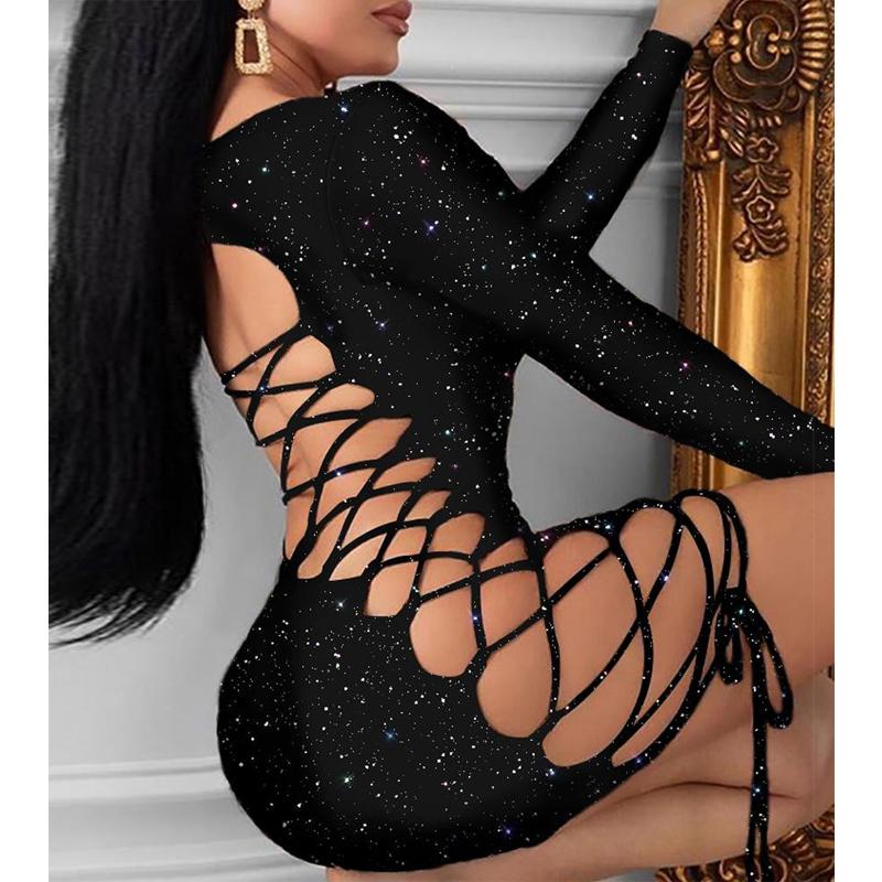 Women Sexy Hollow-Out Dress Mini Lace Gown Black Long Sleeve Glitter Bodycon Low Cut Party Night Club Summer Vestido Casual Dresses, As pic
Women Sexy Hollow-Out Dress Mini Lace Gown Black Long Sleeve Glitter Bodycon Low Cut Party Night Club Summer Vestido Casual Dresses, As pic