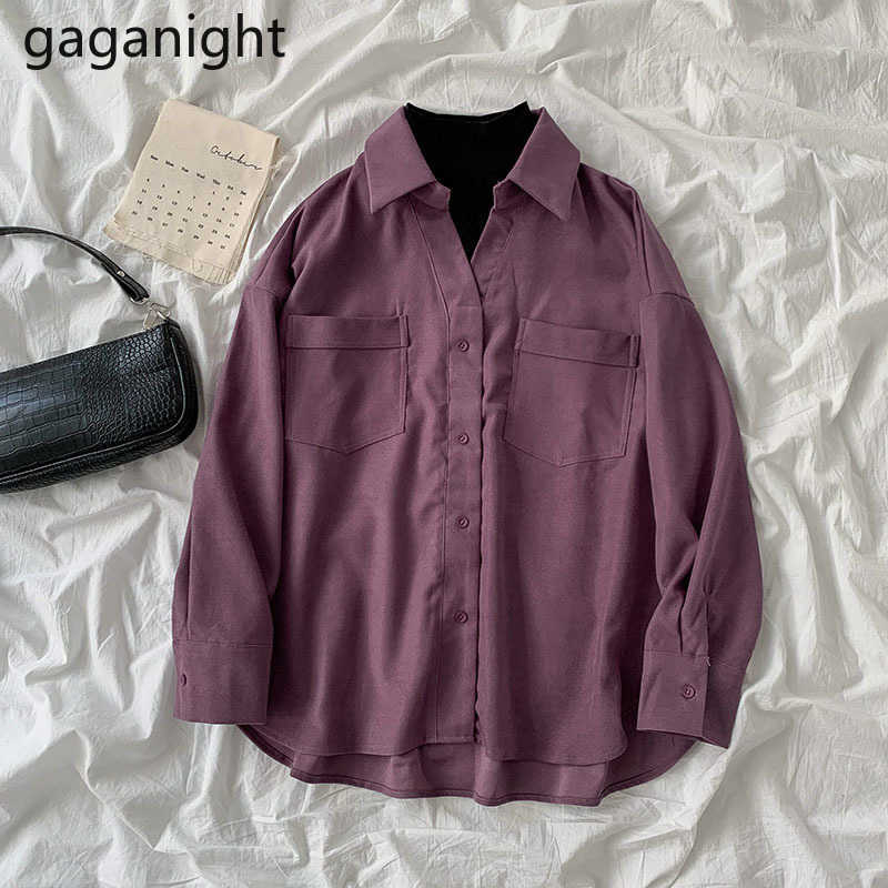 Autumn Winter Women Blouses Korean Long Sleeve OL Loose Shirt Chic Turn Down Collar Blusas Girls Tops Shirts 210601