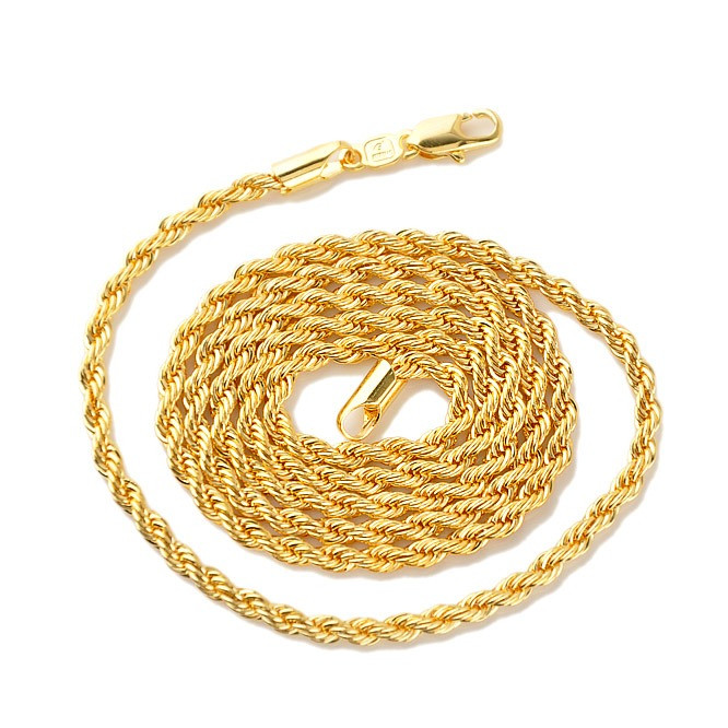 18k Yellow Solid Gold GF Men039s Women039s Necklace 24quot Rope Chain Charming Jewelry Packaged with