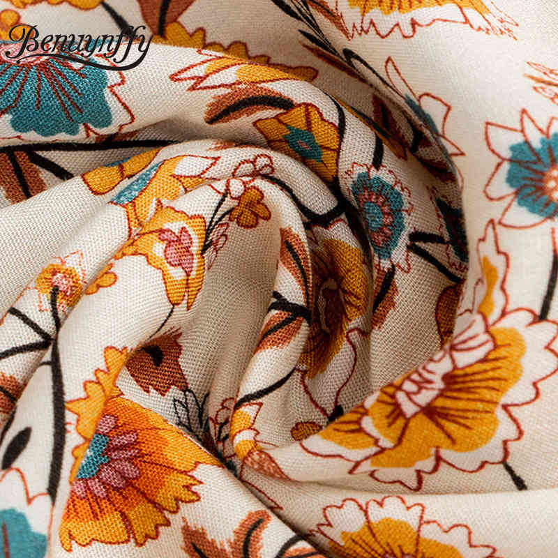 V-neck Button Up Floral Print Vacation Bohemian Maxi Dresses Women Summer Casual Tie Waist 3/4 Sleeve Ruffle Hem Dress 210510