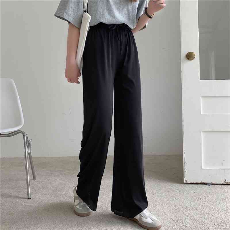 High Waist Soft Comfort Women Pants Casual Summer Slacks Pants Women Ice Silk Full Length Long Trousers Female Slacks 210515