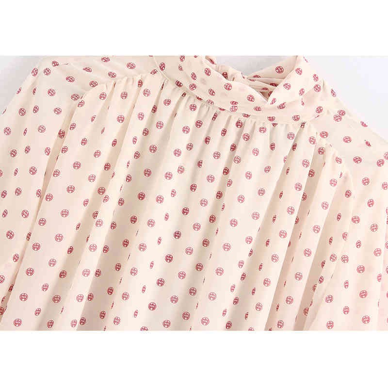 Sweet Chic Bow Flowers Printed Blouse Women Fashion O-Neck Shirts Elegant Ladies Long Sleeve Tops 210520