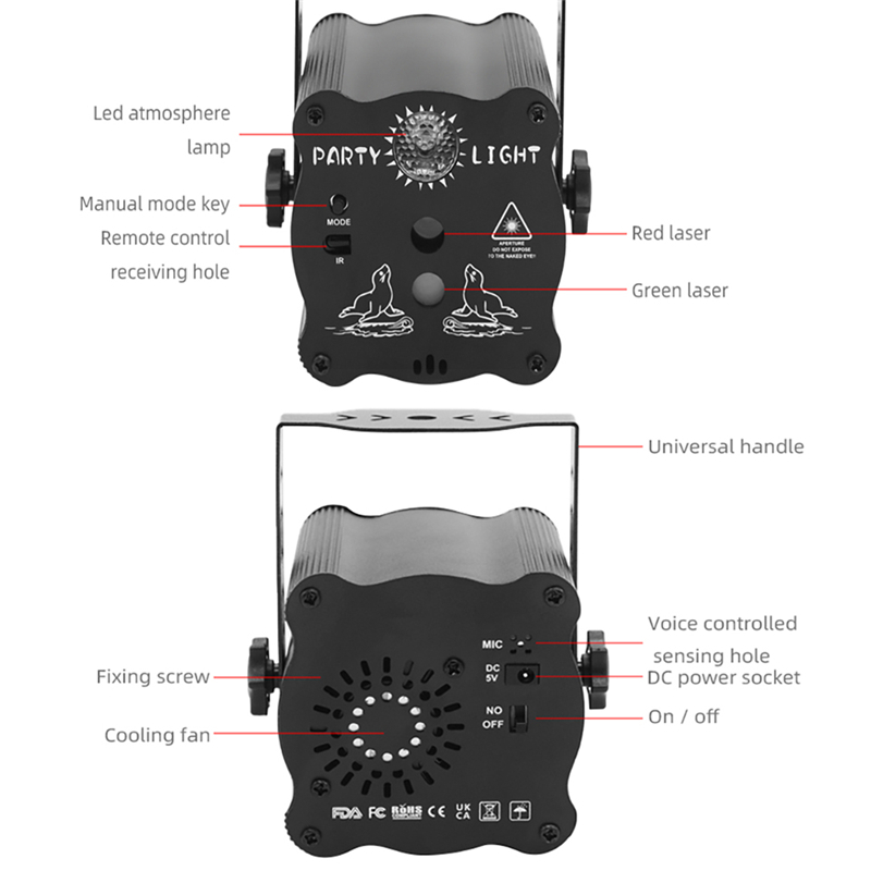 Party Stage Laser Lighting USB Charge Strobe DJ Disco Light Sound Activated Remote Control Projector Lamp for Home Birthday Bar Rave Wedding Christmas