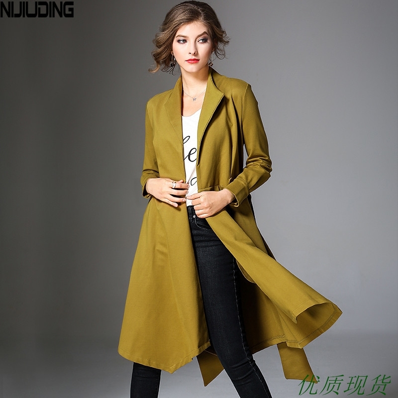 Fashion Coat Women Autumn Winter Turn Down Collar Solid Thick Long Sleeve Belt Irregular Trench Elegant 210514
