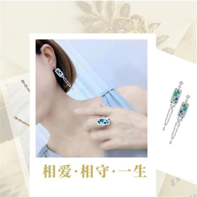 2021 Choucong Brand Ins Wedding Jewelry Sets 925 Sterling Silver Emerlad CZ Diamond Long Tassels Dangle Earring Party Edward Women Open Adjustable Rin