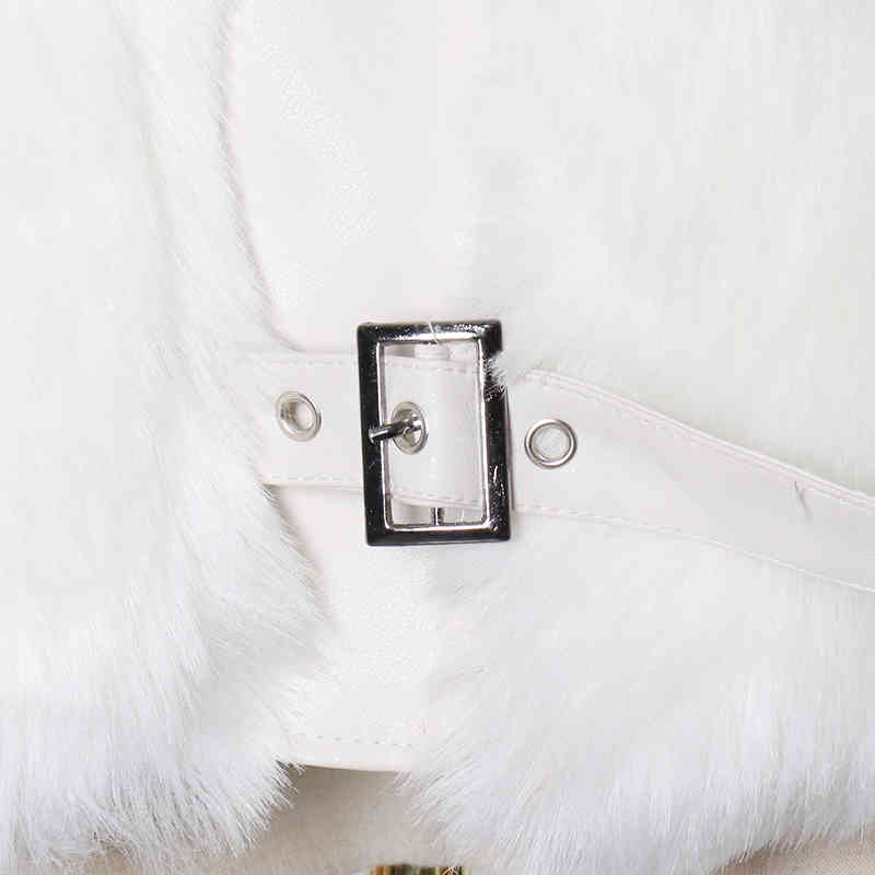 TWOTWINSTYLE Korean Patchwork Fluff Jacket For Women Lapel Long Sleeve Elegant White Thick Jackets Female Fashion Clothing 210517