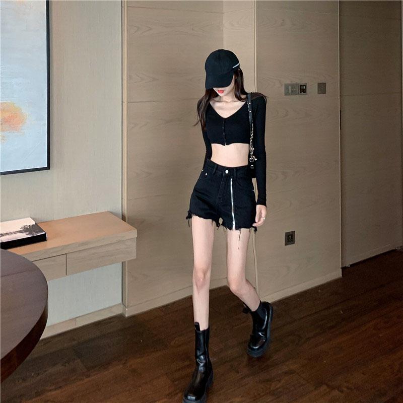 Korean Summer High Waist A-line Slim Shorts Sexy Zipper Denim Wide-leg Female Fashion Streetwear 2021 Women's