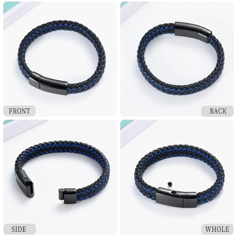 Bangle Cremation Jewelry Urn Bracelet For Ashes Women Men Keepsake Memorial Cuff Braided Leather Wristband Gift