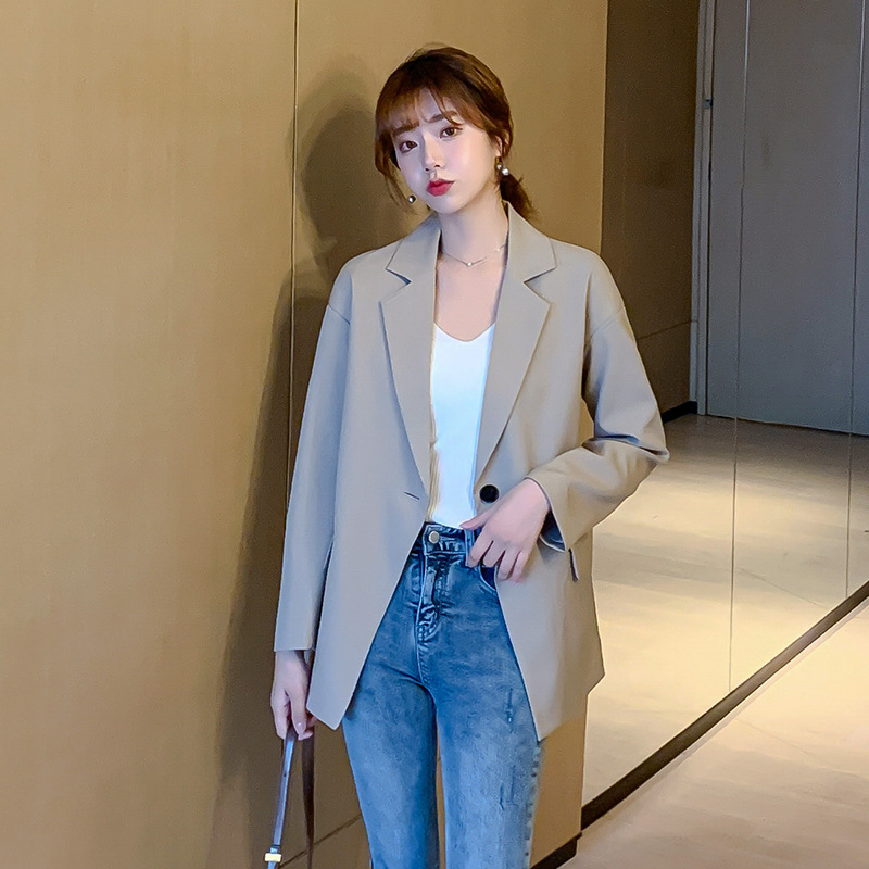 Chic Loose Women Blazer Spring Autumn Female one button Suit Jacket Full Sleeve Outwear blaser femme 210524