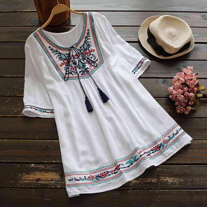 summer ethnic boho embroidery women shirt short sleeve casual plus size clothing blusas mujer de moda, White
summer ethnic boho embroidery women shirt short sleeve casual plus size clothing blusas mujer de moda, White