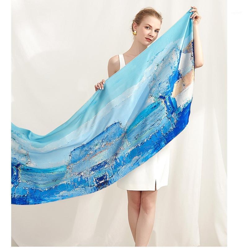 Scarves Luxury Long 100% Silk Scarf Wraps Oil Painting Arts Shawl For Women High Quality Foulard 182*65cm, Blue;gray
Scarves Luxury Long 100% Silk Scarf Wraps Oil Painting Arts Shawl For Women High Quality Foulard 182*65cm, Blue;gray